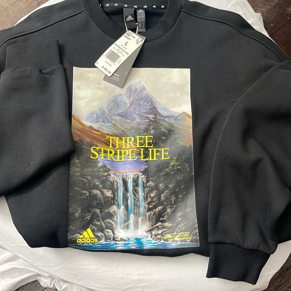 Men's Adidas Sweatshirt (Three Stripes Life) Black Size Large